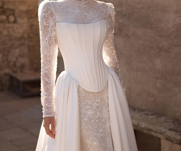 fishtail long sleeve lace wedding dress Wolffa Lace Long-Sleeve Mermaid Wedding Dress