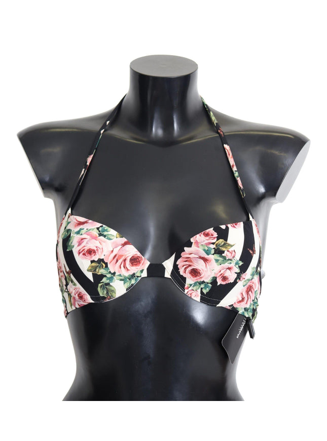 Dolce & Gabbana Multicolor Striped Rose Print Swimwear Bikini Tops - Ellie Belle