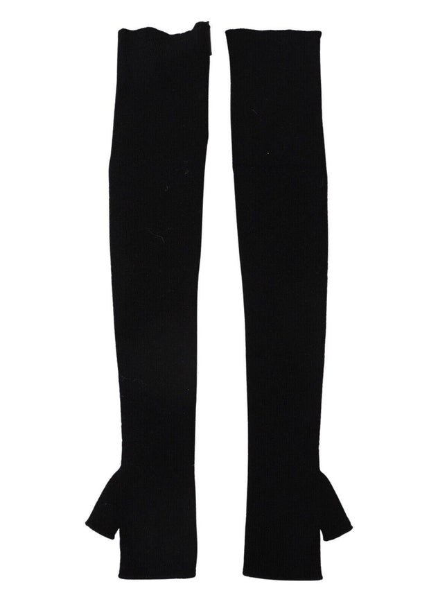 Dolce & Gabbana Black Fingerless Elbow Length One Size Wool Knit Gloves - Ellie Belle