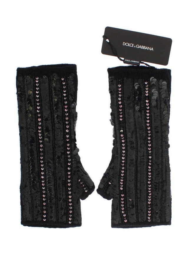 Dolce & Gabbana Black Knitted Cashmere Sequined Gloves - Ellie Belle