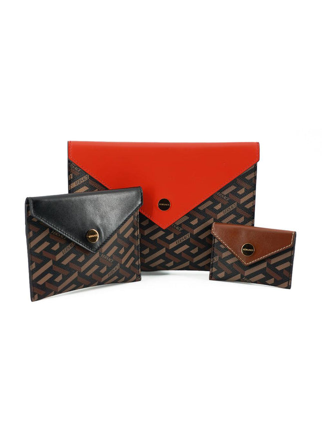 Versace Red and Brown Leather 3 Piece Set Small Pouch Bag - Ellie Belle