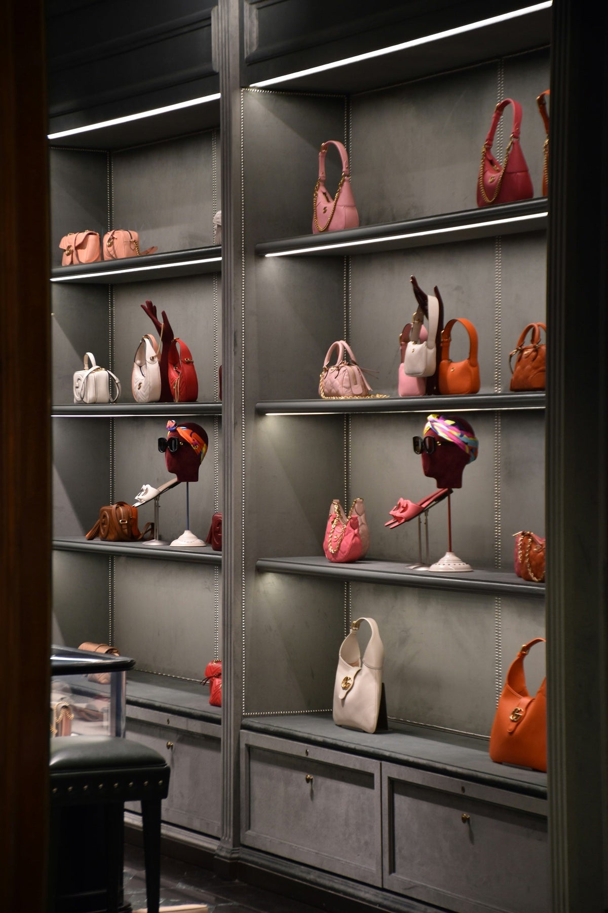 shelves with luxury designer bags