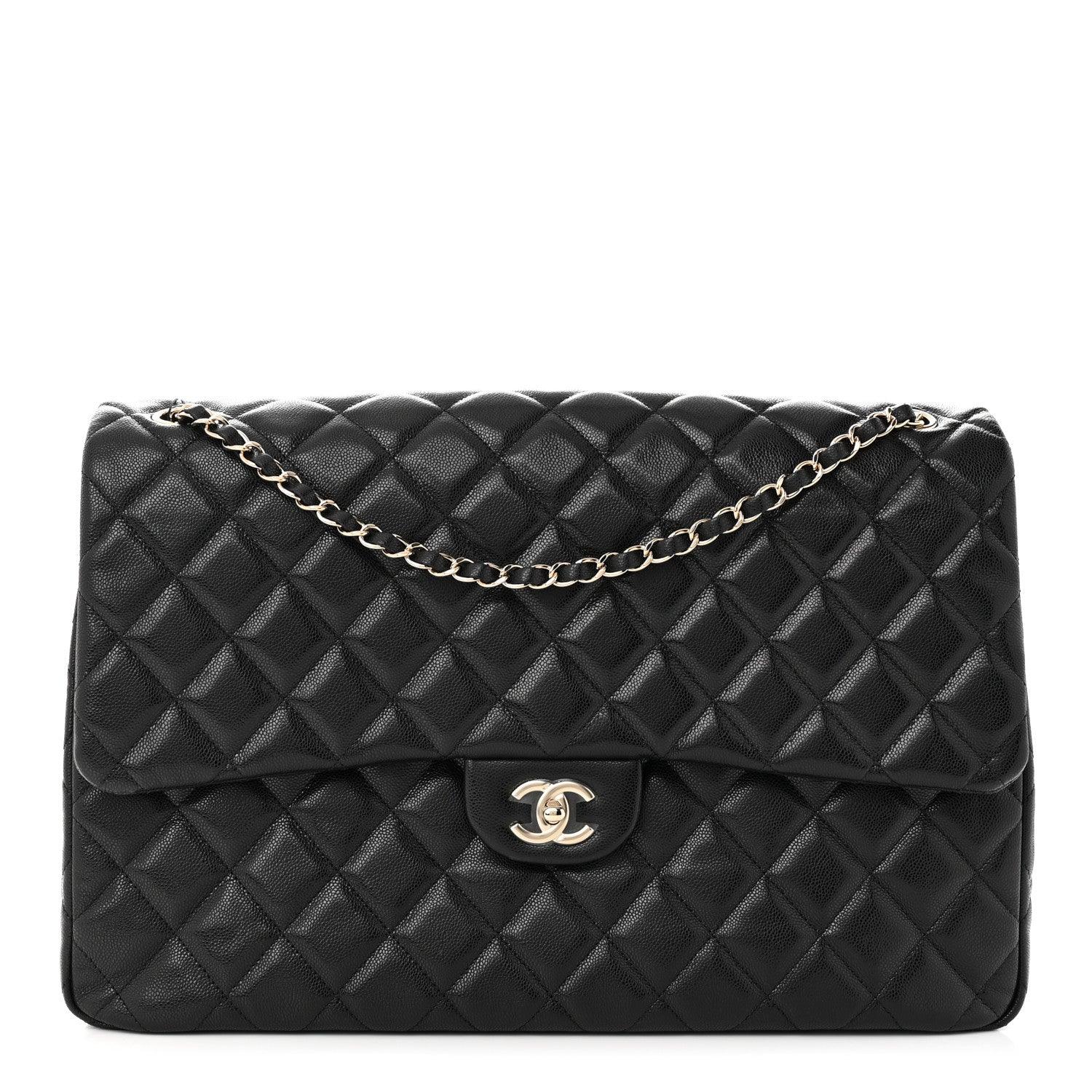 Chanel XXL Flap Bag Black Caviar Light Gold Hardware 24C