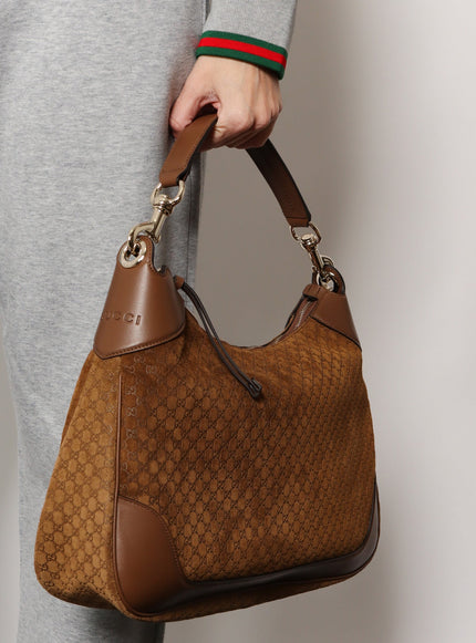 Gucci Gucci B Suede Shoulder Bag With All-Over Gg Motif