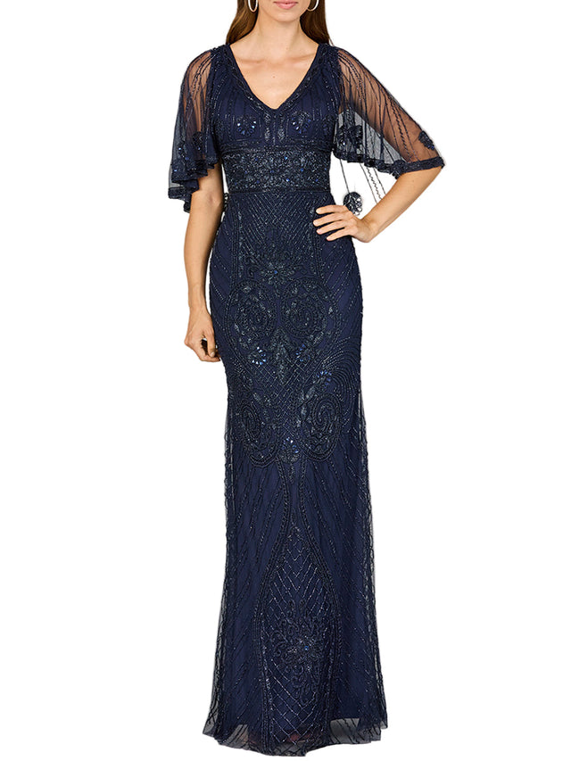 A Mother of the Bride dress for sale at Ellie Belle, worn by a model