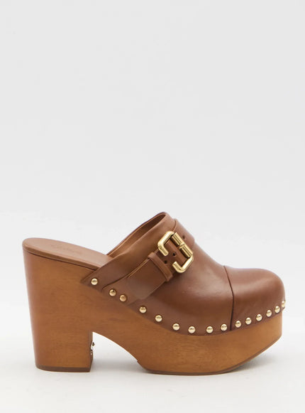 Luxury Wooden Clogs in Brown Leather – Designer Footwear Collection