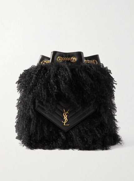 Saint Laurent Joe Shearling-Trimmed Quilted Leather Backpack Black - Ellie Belle