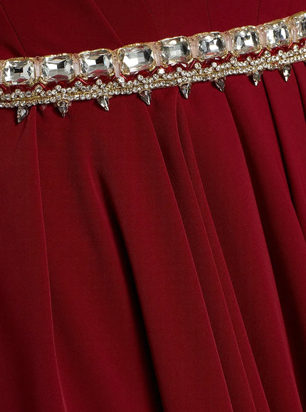 Reem Acra Deep Ruby Crystal-Waist Crepe Gown