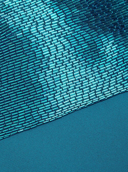 Naeem Khan Sequined-Waist Short Sleeve Gown – Teal