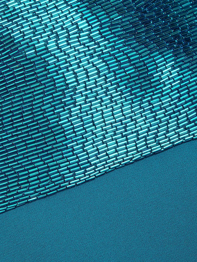 Naeem Khan Sequined-Waist Short Sleeve Gown – Teal