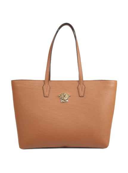 Versace Calf Leather Top Handle Tote Camel