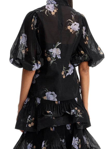 Zimmermann illustrated blouse with pleated sleeves