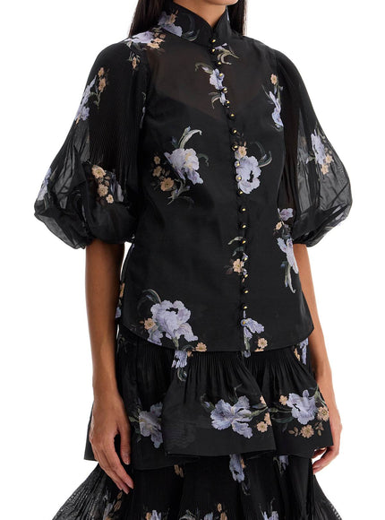 Zimmermann illustrated blouse with pleated sleeves