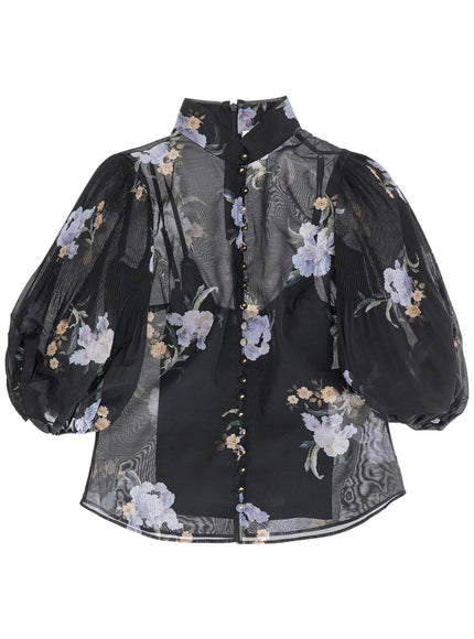 Zimmermann illustrated blouse with pleated sleeves