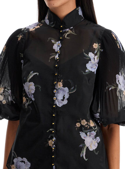 Zimmermann illustrated blouse with pleated sleeves