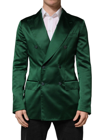 Dolce & Gabbana Green Satin Double Breasted Jacket Blazer