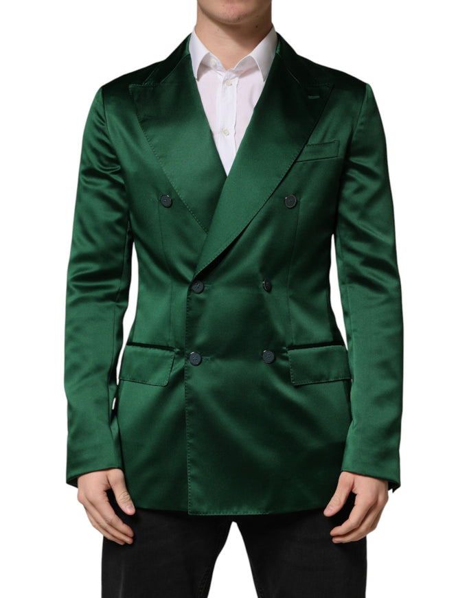 Dolce & Gabbana Men's Green Satin Double-Breasted Blazer