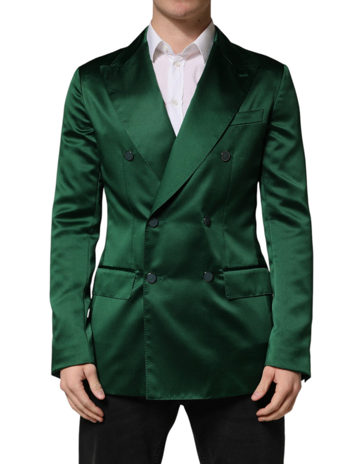 Dolce & Gabbana Men's Green Satin Double-Breasted Blazer