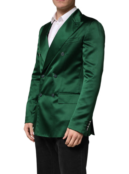 Dolce & Gabbana Green Satin Double Breasted Jacket Blazer