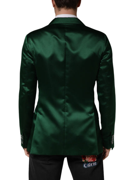 Dolce & Gabbana Green Satin Double Breasted Jacket Blazer