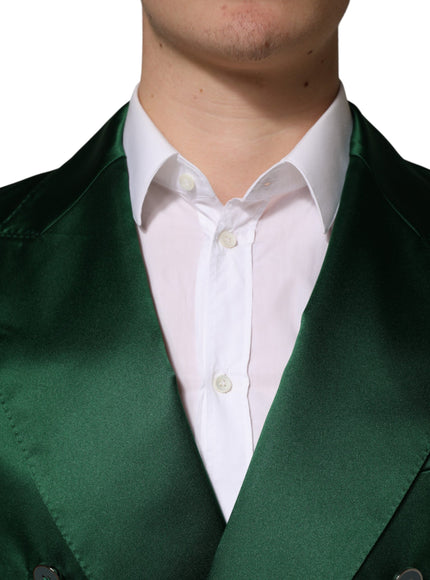 Dolce & Gabbana Green Satin Double Breasted Jacket Blazer