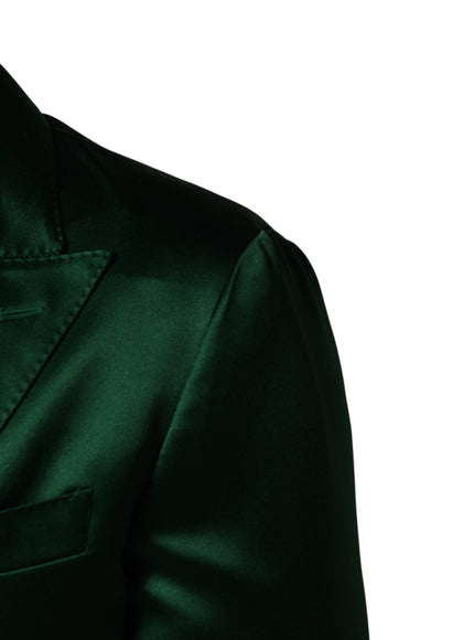 Dolce & Gabbana Green Satin Double Breasted Jacket Blazer