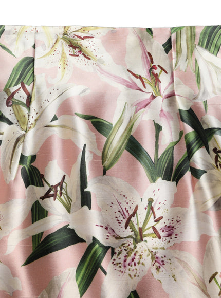 Dolce & Gabbana Lilium Print Silk Shantung Skirt