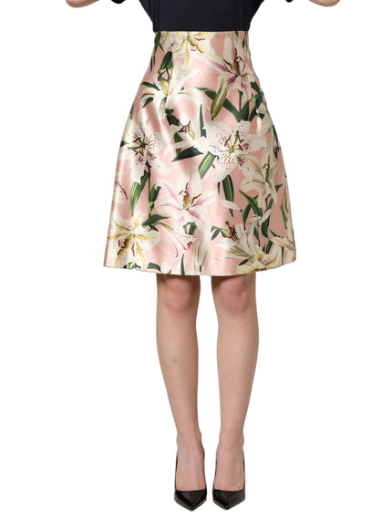 Dolce & Gabbana Lilium Print Silk Shantung Skirt