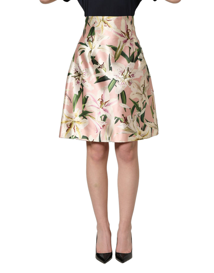Dolce & Gabbana Lilium Print Silk Shantung Skirt
