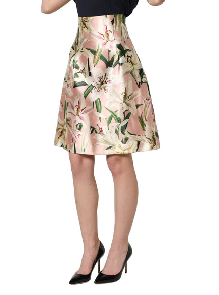 Dolce & Gabbana Lilium Print Silk Shantung Skirt