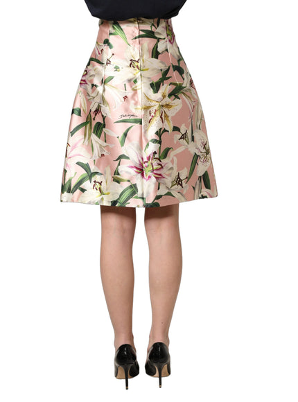 Dolce & Gabbana Lilium Print Silk Shantung Skirt