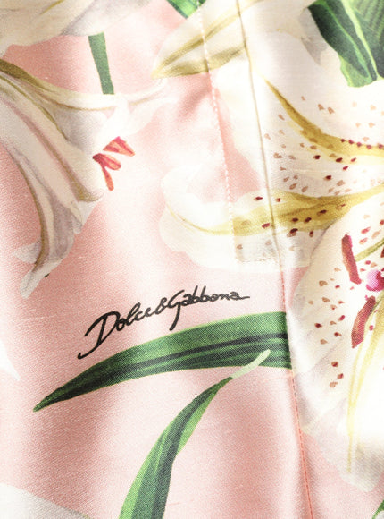 Dolce & Gabbana Lilium Print Silk Shantung Skirt