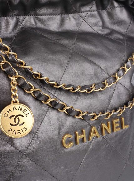 Chanel 22 Small Hobo Bag in Dark Grey Quilted Leather