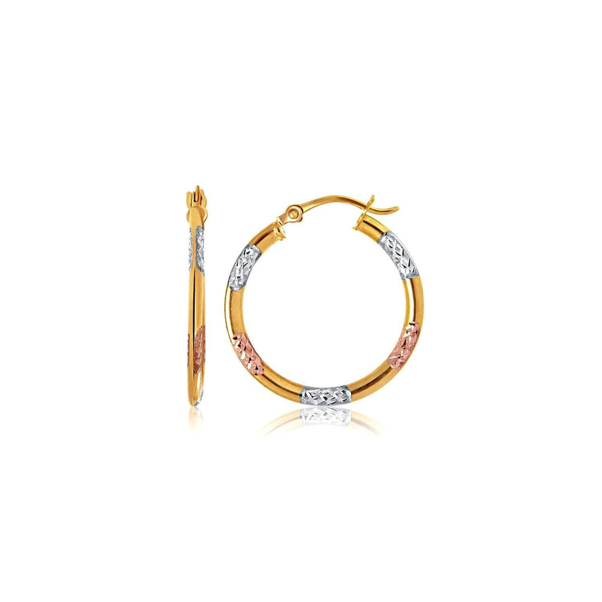 10k Tri-Color Gold Classic Hoop Earrings with Diamond Cut Details - Ellie Belle