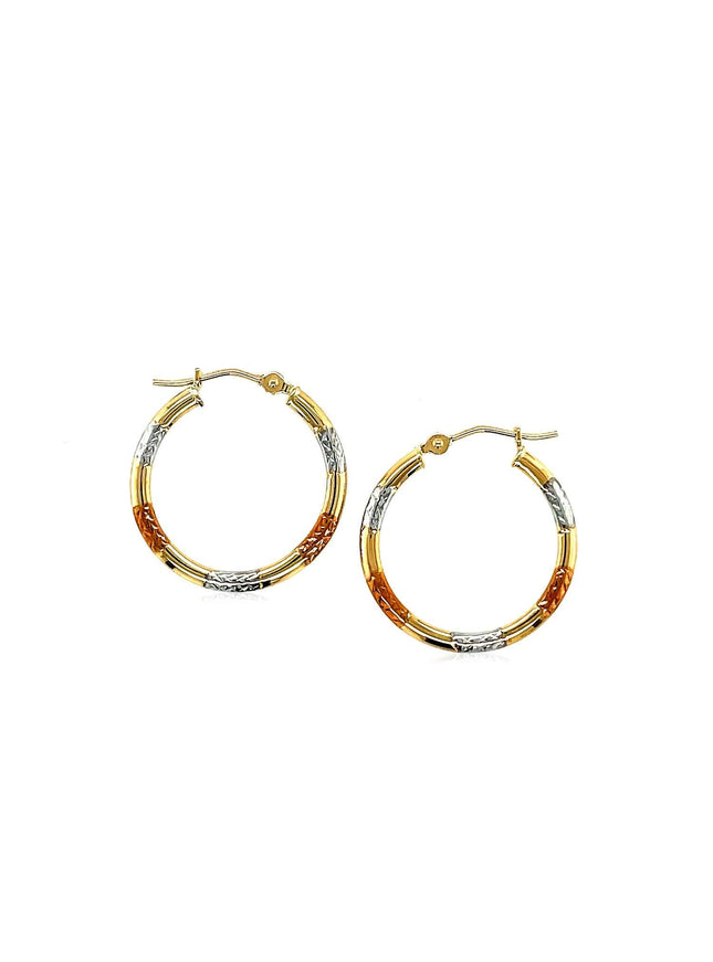 10k Tri-Color Gold Classic Hoop Earrings with Diamond Cut Details - Ellie Belle