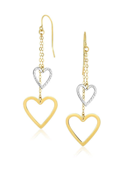 10k Two-Tone Gold Cutout Heart Chain Dangling Earrings - Ellie Belle