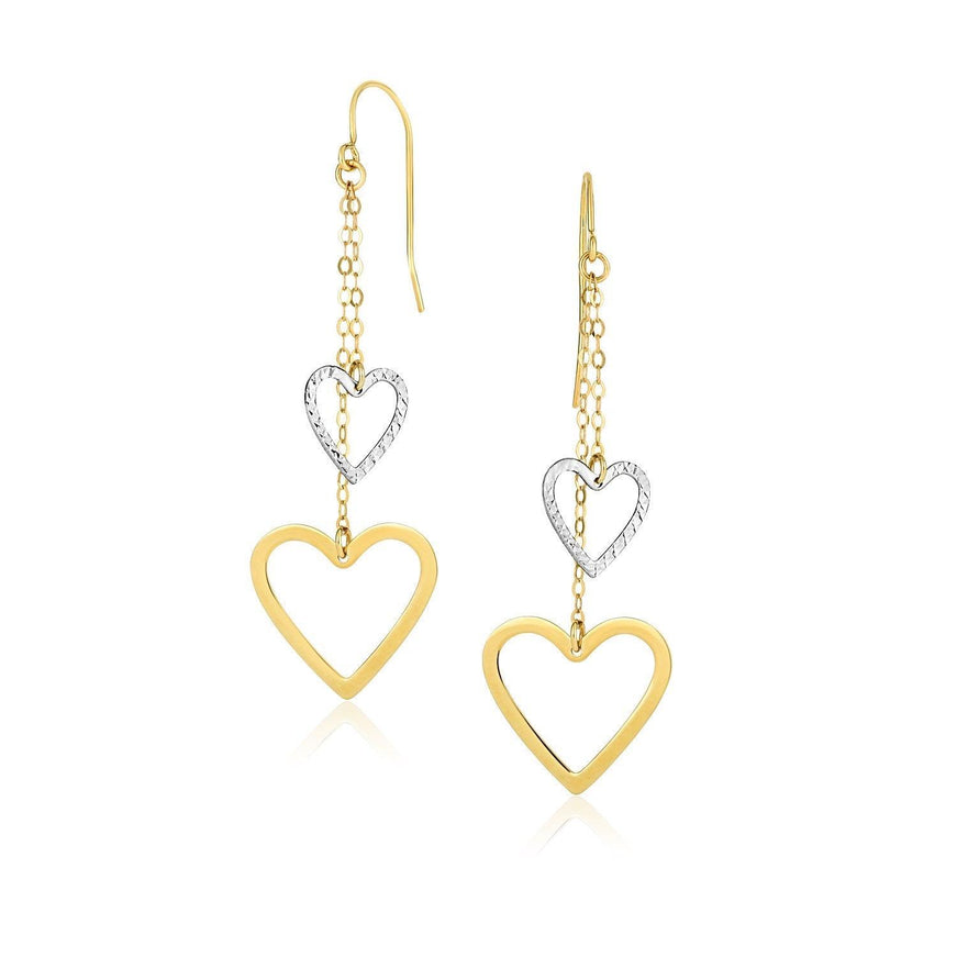 10k Two-Tone Gold Cutout Heart Chain Dangling Earrings - Ellie Belle