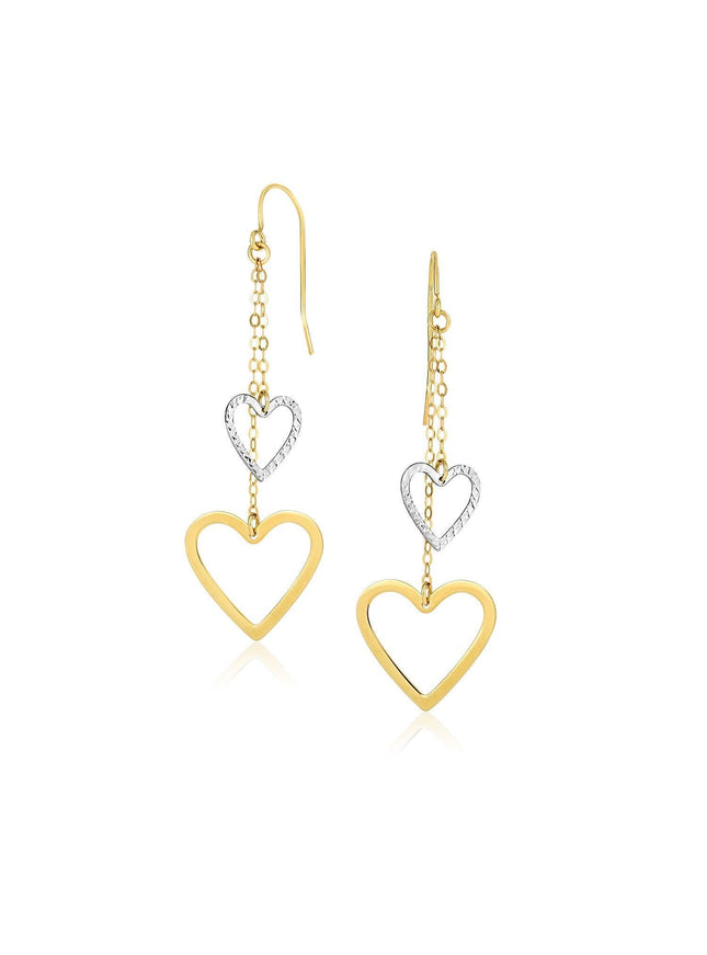10k Two-Tone Gold Cutout Heart Chain Dangling Earrings - Ellie Belle