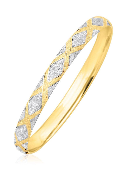 10k Two-Tone Gold Geometric Diamond Motif Bangle - Ellie Belle