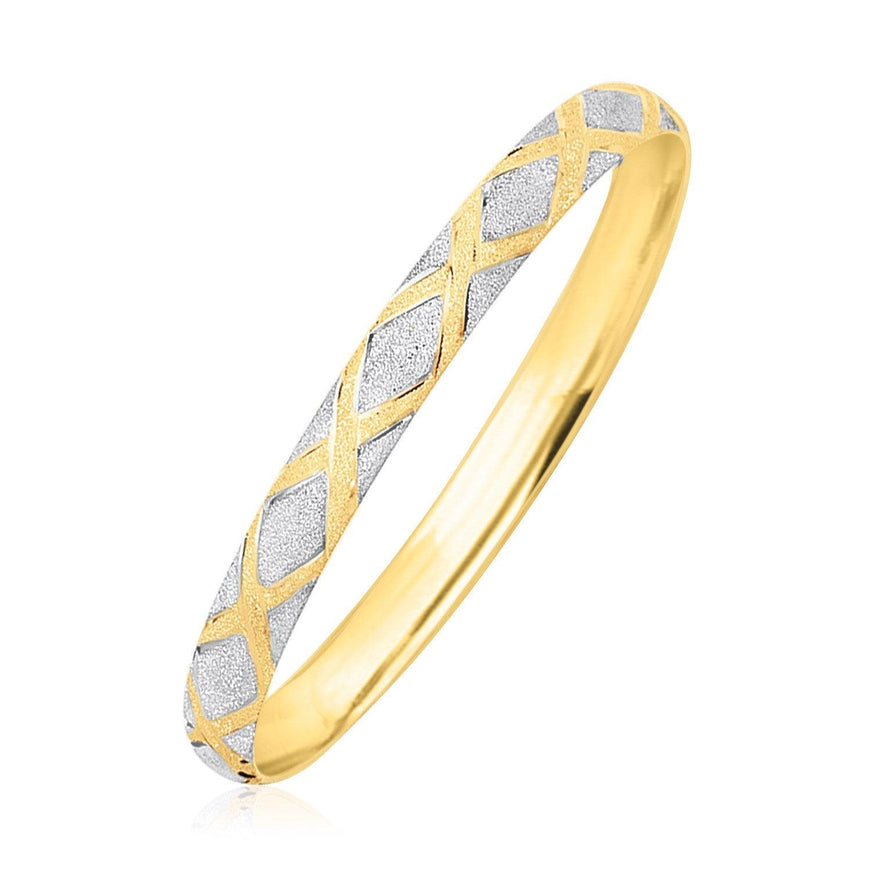 10k Two-Tone Gold Geometric Diamond Motif Bangle - Ellie Belle