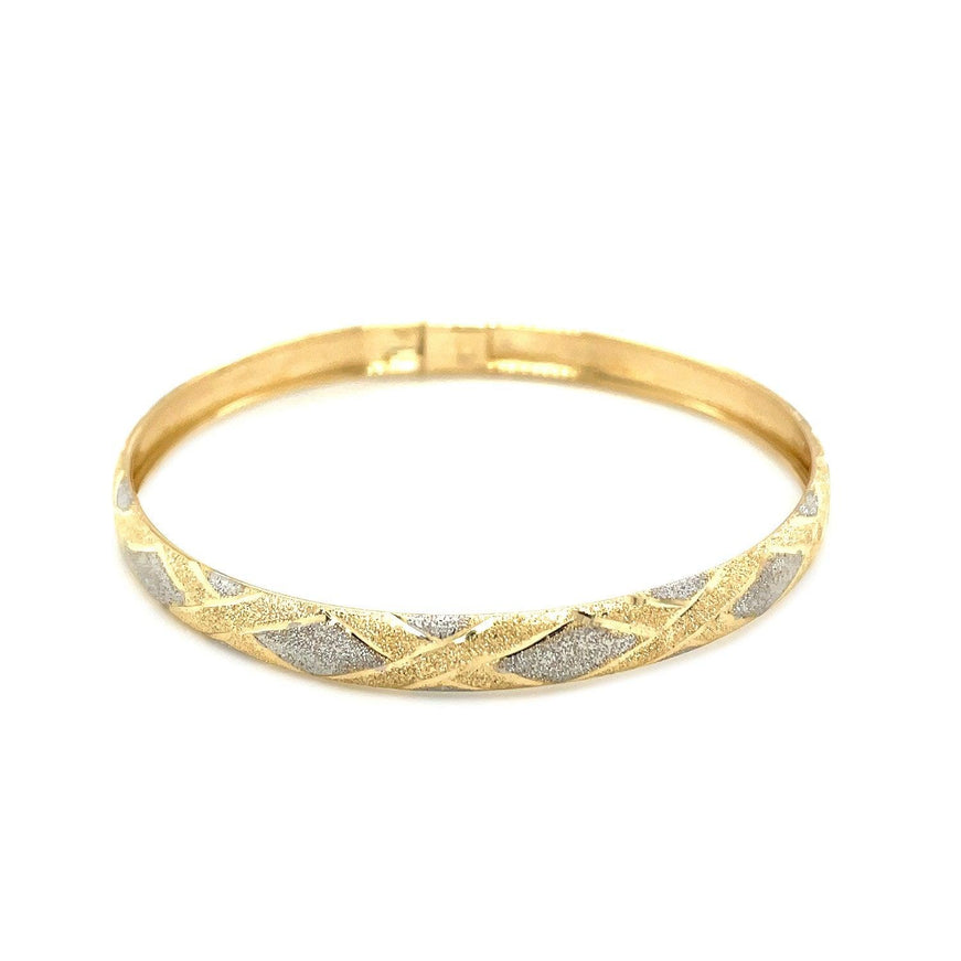 10k Two-Tone Gold Geometric Diamond Motif Bangle - Ellie Belle