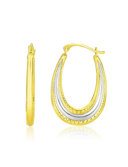 10k Two-Tone Gold Graduated Textured Oval Hoop Earrings - Ellie Belle