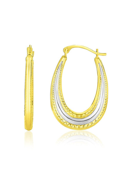 10k Two-Tone Gold Graduated Textured Oval Hoop Earrings - Ellie Belle