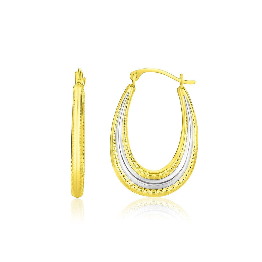 10k Two-Tone Gold Graduated Textured Oval Hoop Earrings - Ellie Belle