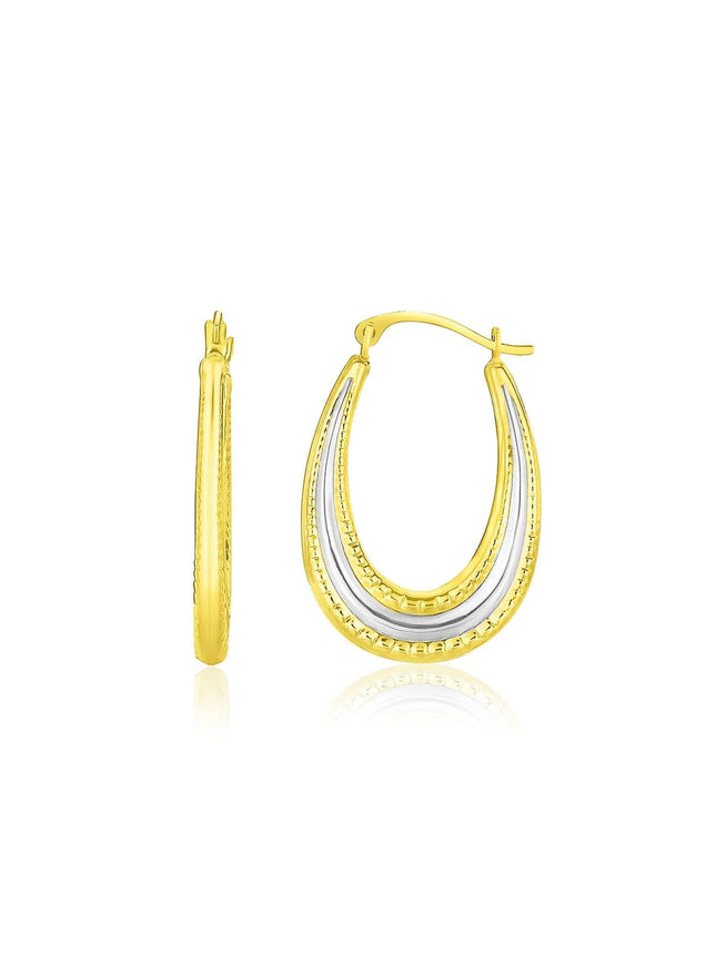 10k Two-Tone Gold Graduated Textured Oval Hoop Earrings - Ellie Belle