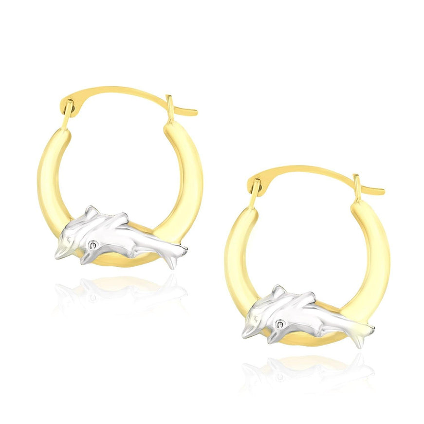 10k Two-Tone Gold Round Graduated Dolphin Design Hoop Earrings - Ellie Belle