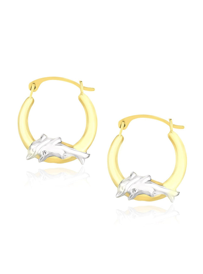 10k Two-Tone Gold Round Graduated Dolphin Design Hoop Earrings - Ellie Belle