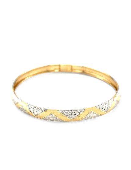 10k Two-Tone Gold Textured Zigzag Style Bangle - Ellie Belle