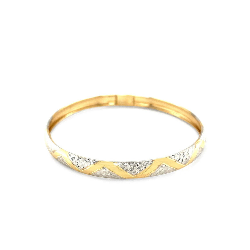 10k Two-Tone Gold Textured Zigzag Style Bangle - Ellie Belle