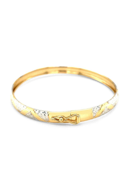 10k Two-Tone Gold Textured Zigzag Style Bangle - Ellie Belle